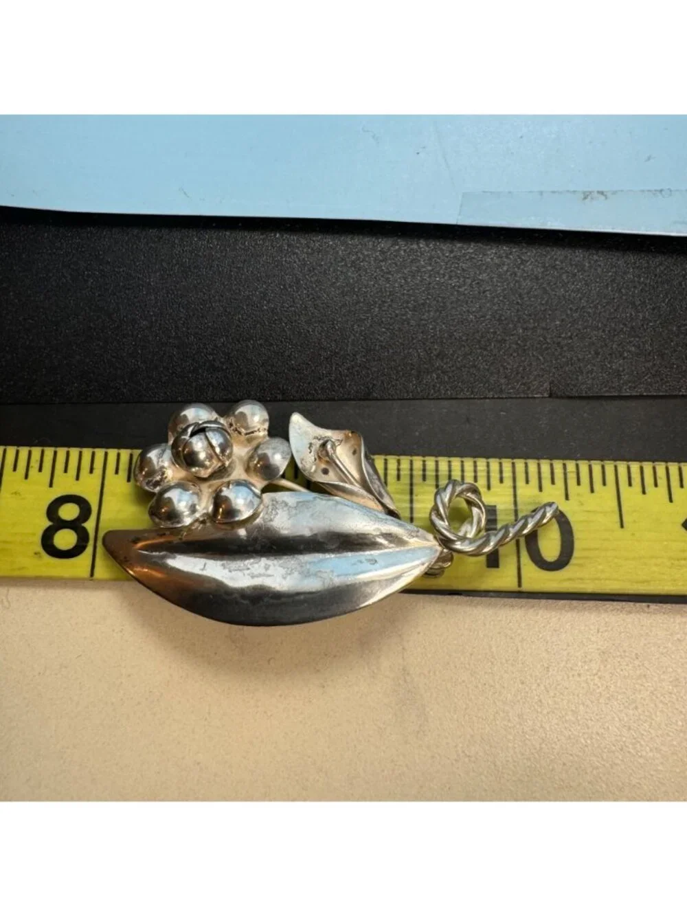 Pierced Handmade Flower Design Brooch Sterling Silver 925 Size 2.25'' Length